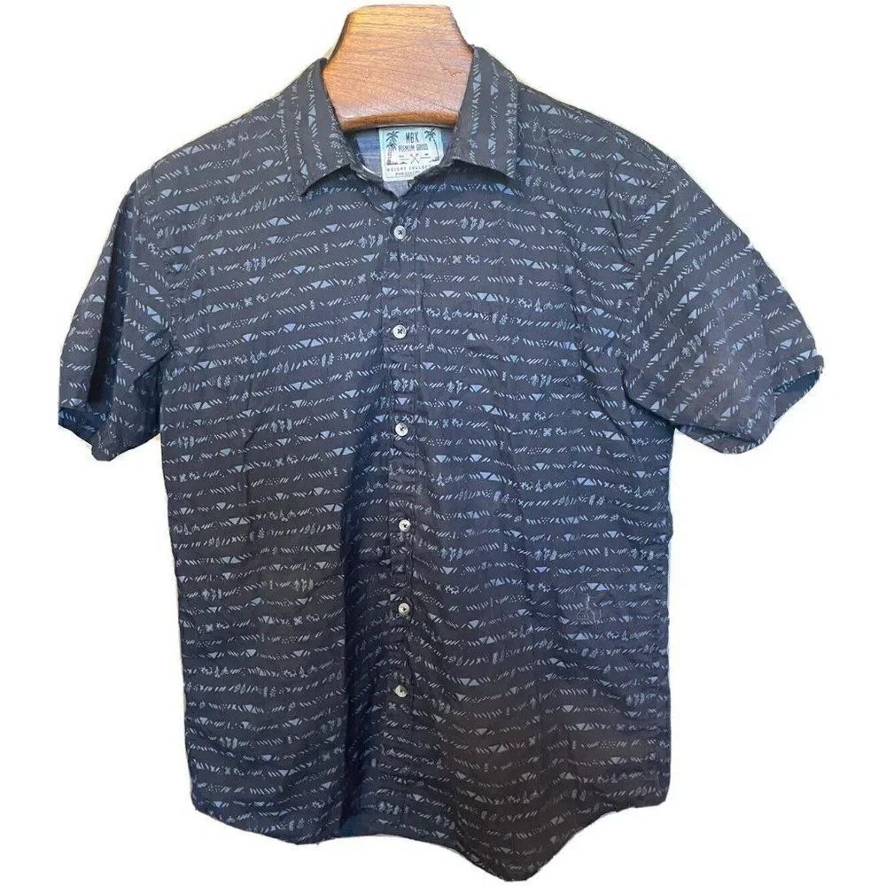 MBX Mens Navy Blue Print Short Sleeve Button-Front Shirt 100% Cotton Mens XL